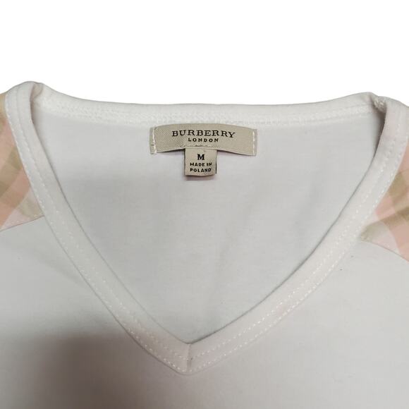 Burberry White T-Shirt w/ Nova Check Pattern Details - Size Medium - Picture 3 of 9